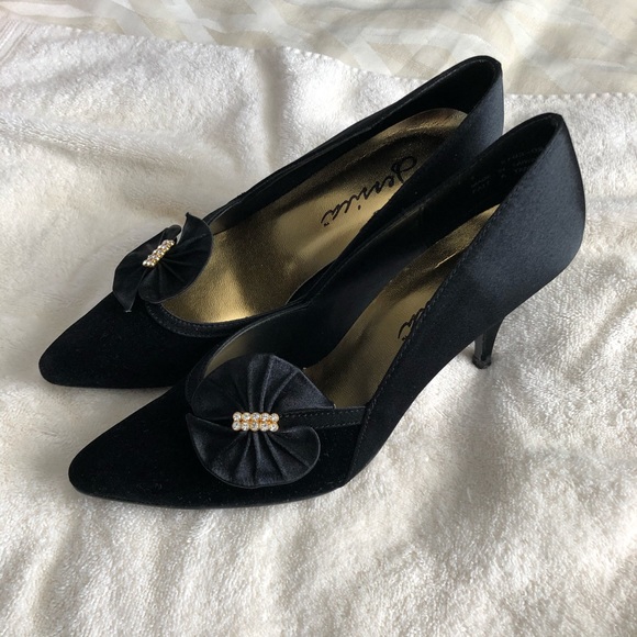 Black Satin and Velvet Heels - Picture 1 of 5